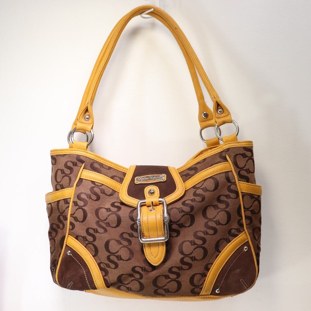 Vtg Sophia Caperelli Handbag Women L Brown Canvas Leather Trim Satchel Bag
